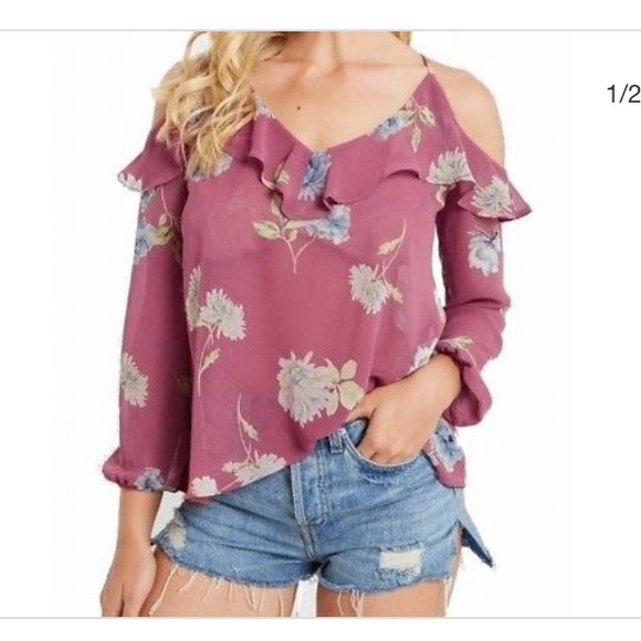NWOT Soprano Pink Women Floral Ruffle Cold Shoulde - Picture 1 of 4